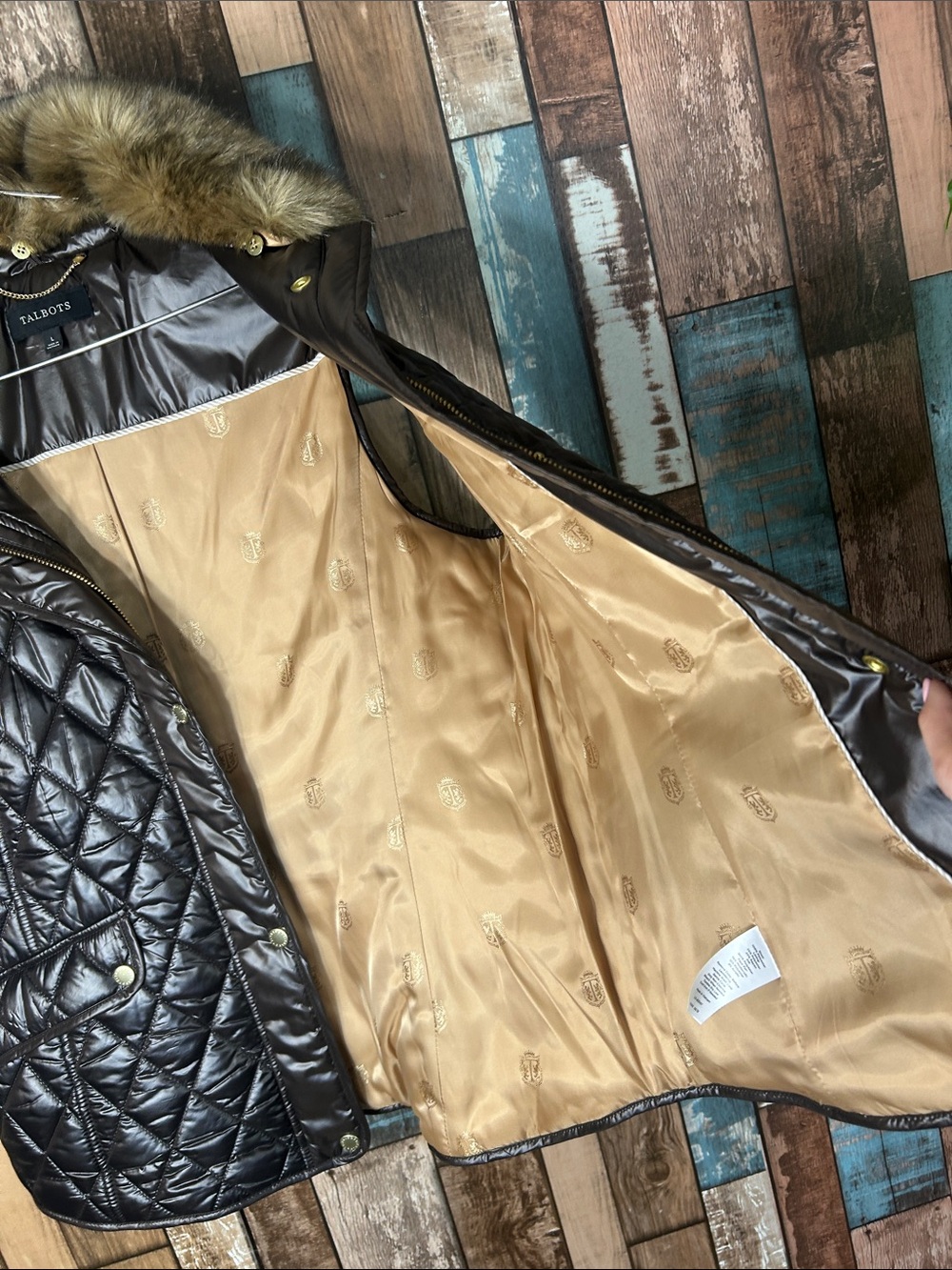 Talbots Quilted Faux-Leather Vest with Faux-Fur Collar - Dark Brown - Picture 9 of 16